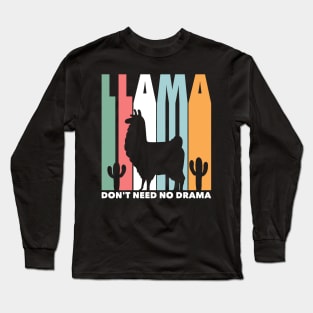 Llama Funny Don't Need No Drama Retro Llama Silhouette Long Sleeve T-Shirt